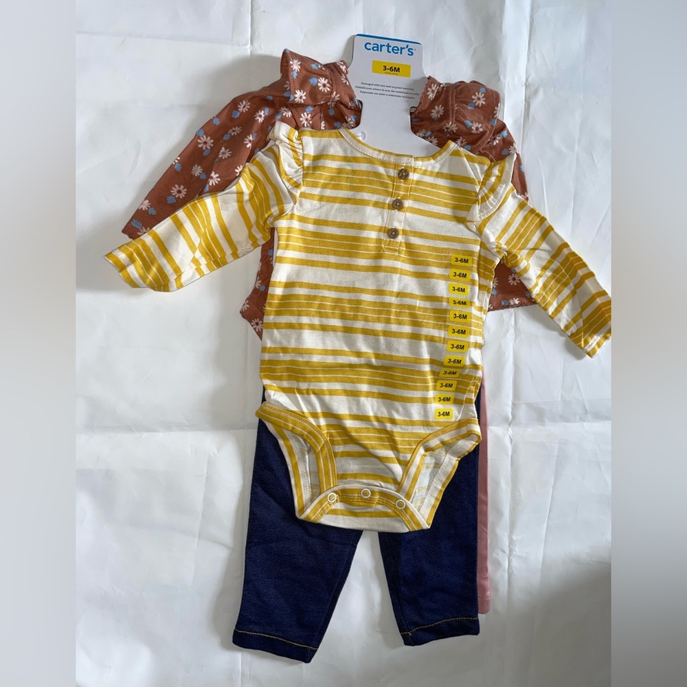 Carter s Baby Girl's 4 Piece Long Sleeve Body Suits & Leggings Set 3-6 Month